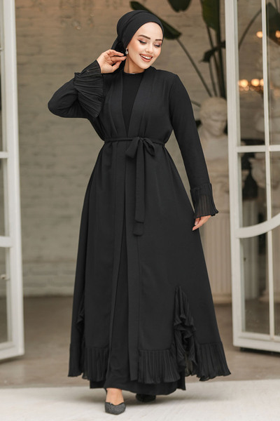 Neva Style Black Hijab Abaya with Flywheel 4482S