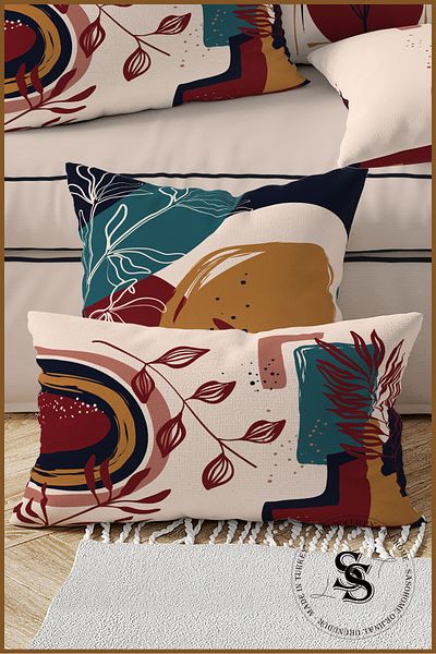 SasoHome Harmony of Blue and Red Patterned 2-Piece Rectangular Throw Pillow Cover