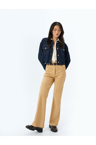 Koton Suede Look Pants with Pockets and Standard Waist Stitching Detail