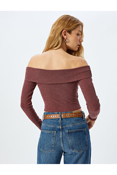 Koton Long Sleeve Slim Fit Madonna Collar Off-The-Shoulder T-Shirt