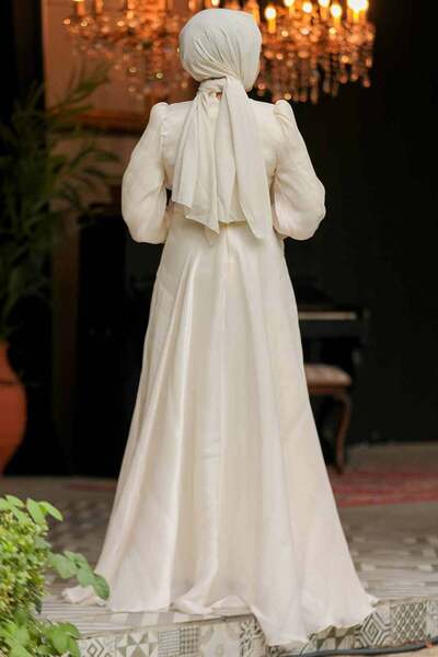 Neva Style Детайлна кремава скромна вечерна рокля 48051kr