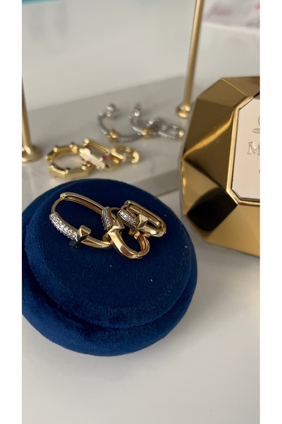SU PERİSİ TAKI BİJUTERİ Vip Seri Gold İki Renkli Tffany Marka Model 3 lü Küpe...