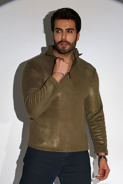 DİVİSTA Unisex Khaki Fleece - Μακρύ μανίκι, φερμουάρ στο πέτο