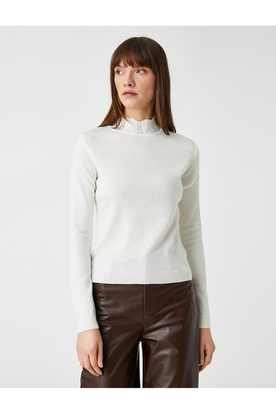 Koton Yaka Detaylı Triko Kazak Dar Kesim Kaşmir Dokulu