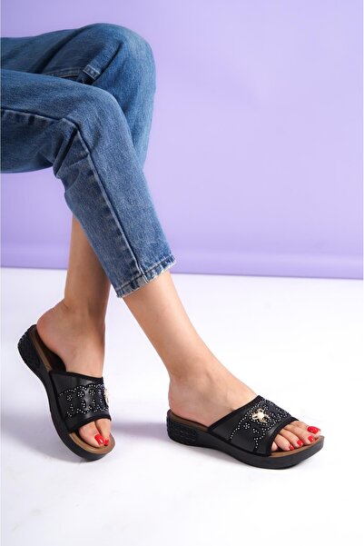 HVZ Exclusive Papuci de casă de zi cu zi pentru femei negre Papuci de vară er...