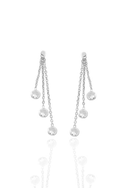 Söğütlü Silver Gümüş rodyumlu zirkon taşlı zincir ışıltısı küpe SGTL12664RODAJ