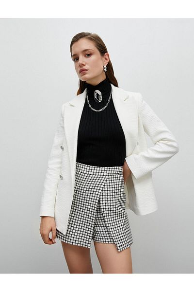 Koton Fustă pantaloni scurți din tweed mini buzunar cu talie înaltă cu clapă cu nasturi