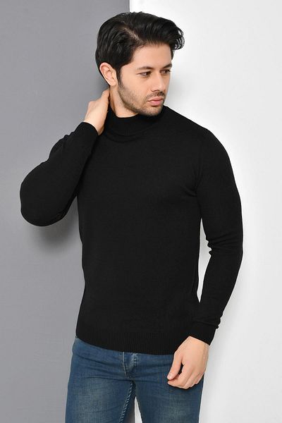 TENA MODA Мъжки черен трикотажен пуловер с висока яка