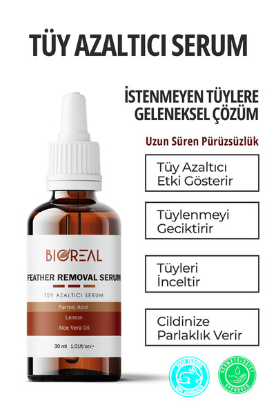 BİOREAL Tüy Dökücü Ve Tüy Azaltıcı Serum 30ml %100 Saf Limon Yağı Ve Aloe Vera Yağı
