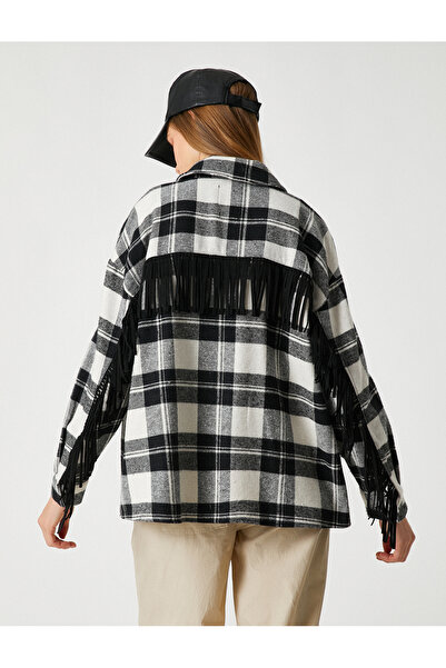 Koton Dřevorubecká košile bunda střapec Detailní kapsy na knoflíky