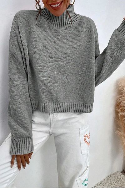 Miss Poem Women's Turtleneck Turtleneck Oversize Long Gray Knitwear Sweater