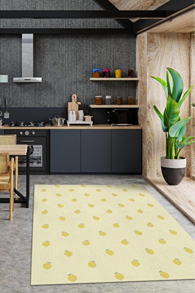 Homshtag Limon Desenli Sarı Halı Minimal Salon Halısı Renkli Mutfak Halısı Ta...