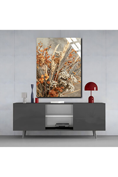 Harikabirev HARİKABİREV|KIRILMAZ CAM (TEMPERLİ) SOFT KURU ÇİÇEK TABLOSU 02 |TMTEKLİ