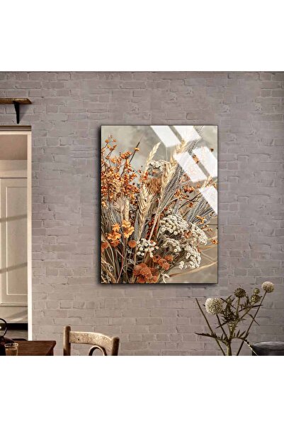 Harikabirev HARİKABİREV|KIRILMAZ CAM (TEMPERLİ) SOFT KURU ÇİÇEK TABLOSU 02 |TMTEKLİ