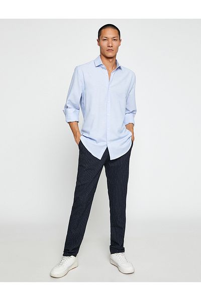 Koton Αθλητικό πουκάμισο Slim Fit Κλασικό γιακά με μακρυμάνικο μη σιδερένιο