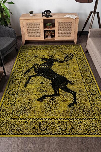Homshtag Baratheon Hanedanı Desenli Game Of Thrones Film Halısı Sarı Renk Etnik Film Serisi Halı