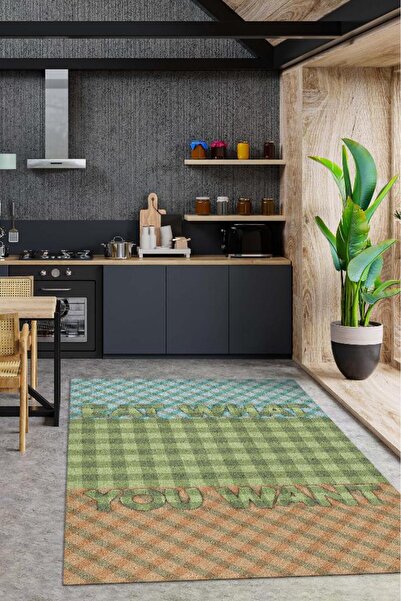 Homshtag İstediğini Ye Çok Renkli Mutfak Halısı Yazılı Dekoratif Halı Geometr...