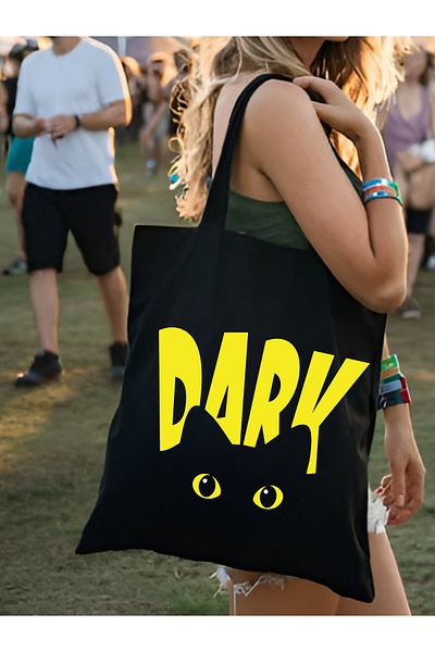 Cemira Y2K Tote Bag - Χοντρό καμβάς, σχέδιο μαύρης γάτας, τσάντα ώμου και tote