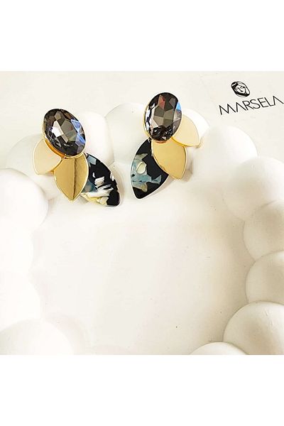 Ebijuteri Steel Black Leaf Earrings