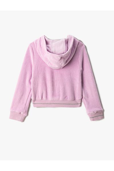 Koton Velvet Zipper Hooded Cardigan Long Sleeve with Pocket