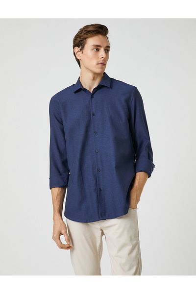 Koton Спортна риза Slim Fit, класическа яка, дълъг ръкав, не желязо
