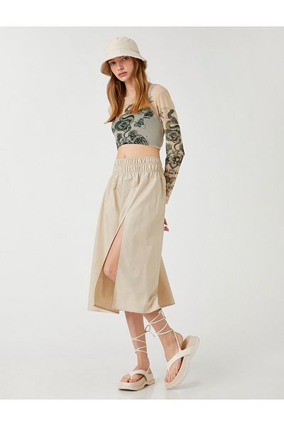 Koton Midirock mit Schlitz, detaillierter Taille aus Baumwolle