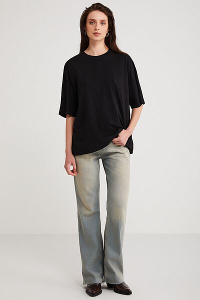 ETHIQUET Martina Femei - Tricou negru cu decolteu rotund din bumbac organic 100% - Potrivire regulată
