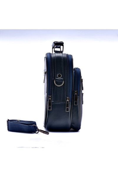 CüzCan Erkek Lacivert Çelik Kasalı Hakiki Deri El Ve Omuz Çantası ( Orta Boy)