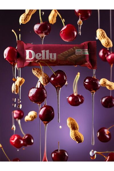 Delly 12 Adet Çikolata Kaplı - Yer Fıstıklı & Vişneli Meyveli Bar 35g