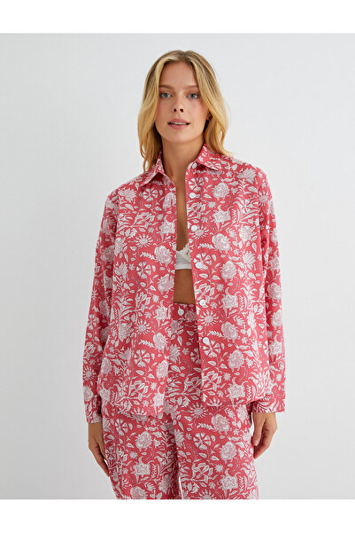 Koton Pijama Üstü Uzun Kollu Gömlek Yaka Düğmeli Pamuklu