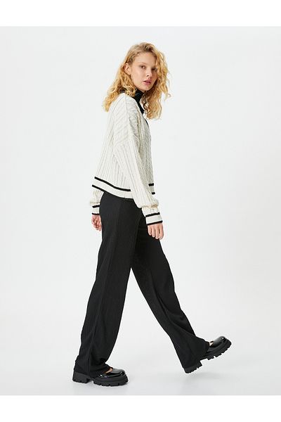 Koton Trousers High Waist Comfortable Fit Textured Normal Leg