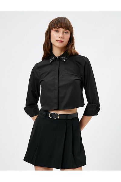 Koton Stony Shirt Crop Hidden Buzunar Bumbac