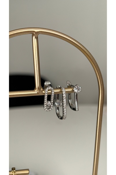 SU PERİSİ TAKI BİJUTERİ Vip Seri Gümüş Tek Taşlı Mssika Marka Model Set Küpe