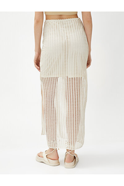 Koton Mesh Midi Skirt Slit Lined