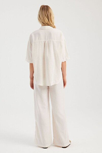 Hiccup 2 bucăți: cămașă cu mânecă scurtă cu buzunare și pantaloni cu talie elastică cu talie înaltă cu fantă laterală