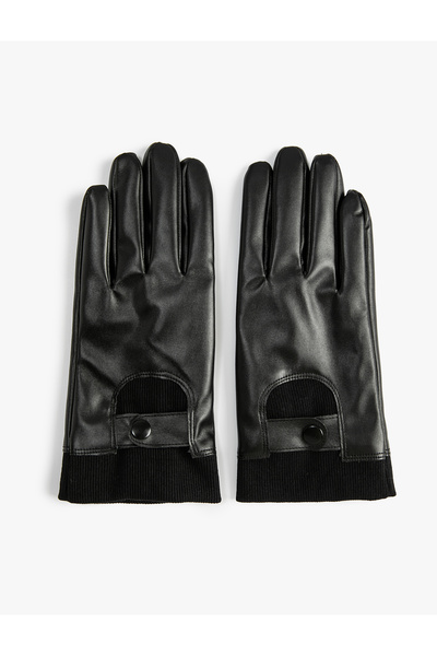 Koton Leather Look Gloves with Snap Buttons