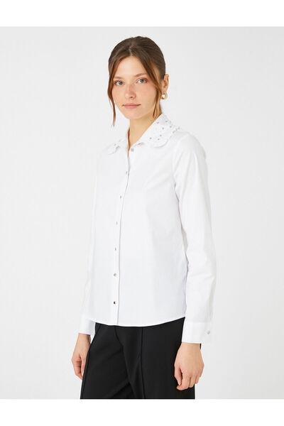 Koton Koszula niemowlęca z haftowanym kamieniem i kołnierzykiem o swobodnym kroju