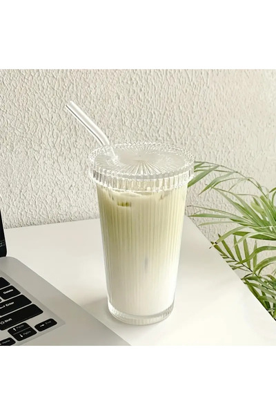 DEZİ Borosilikat Latte Sunum Bardağı - Şık Cam Pipet Ile Birlikte