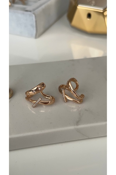 SU PERİSİ TAKI BİJUTERİ Vip Seri Gold İkili Kıkırdak Küpe (Earcuff)