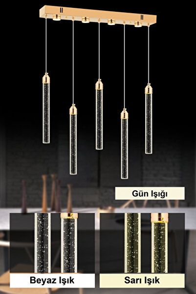 İstanbul Avize İstanbul Avize Yemek Masası Rosa 5'li Gold Kumandalı Üç Renk Led Lüx Modern Ledli Avize