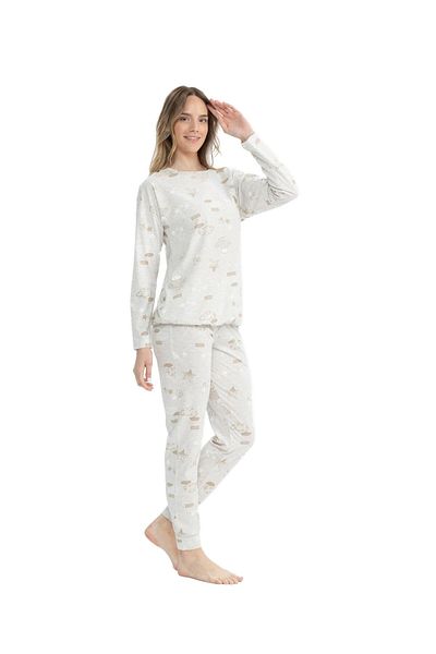 U.S. Polo Assn. Η.Π.Α. Polo Assn. Σετ γυναικείες πιτζάμες Beige Melange - Στρογγυλή λαιμόκοψη