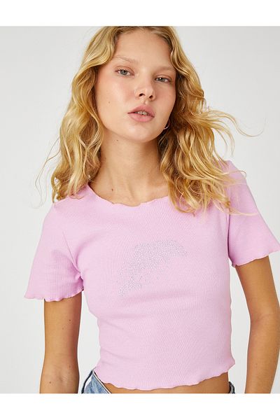 Koton Crop T-Shirt Short Sleeve Crew Neck