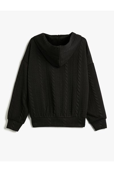 Koton Hooded Sweatshirt Cardigan Textured Pocket Detailed