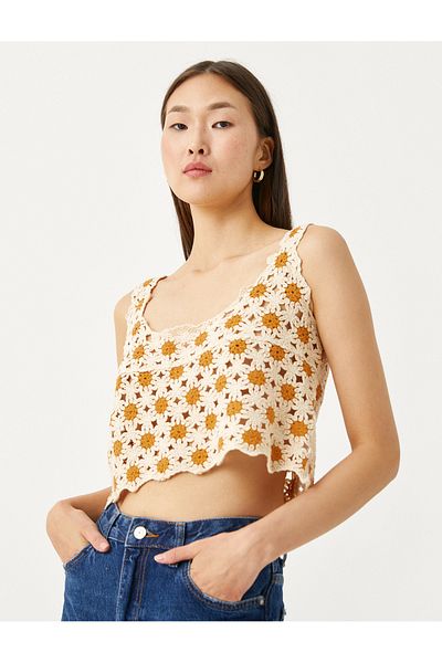 Koton Crop Bustier mit Häkel-Quadratausschnitt