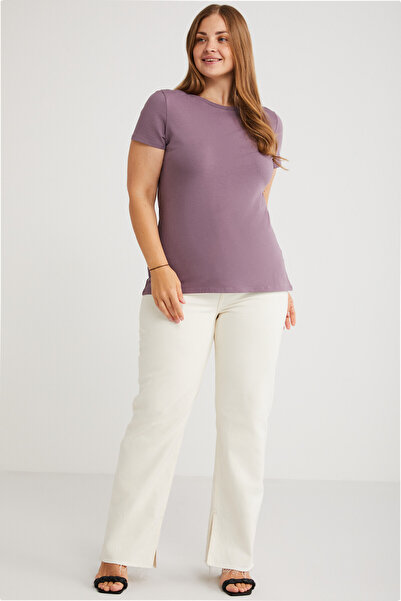 ETHIQUET Mayra Women's Slim Fit Slim Fit Crew Neck Basic Purple Plus Size T-Shirt