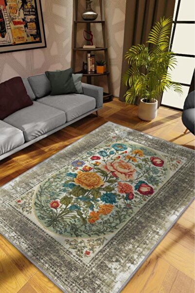 Art Deco Spring Flower Vintage Carpet Look Digital Print Colorful Rug,Rustic Flower Rug