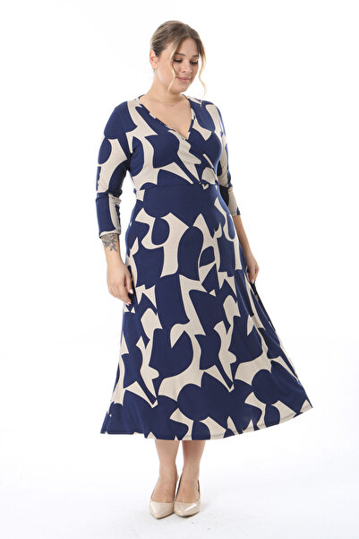 Madwilo Жіноче темно-синє бежеве асиметричне плаття максі довжини з круазе ко...