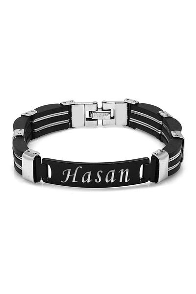 Tesbihane Silver-Black Color Steel Men's Bracelet (Model-2)