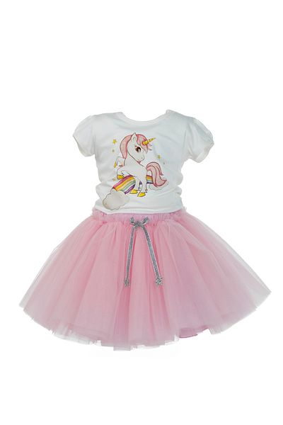 DUCA Set dublu tricou cu imprimeu unicorn și fustă tutu