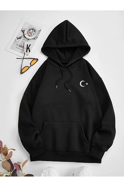 Karatopak Hanorac cu glugă oversize unisex cu glugă cu imprimeu Crescent Star